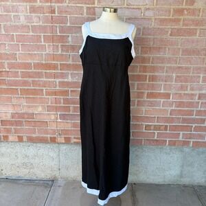1.STATE Black White Colorblock Linen Blend Mod Maxi Dress XL Buckle Straps